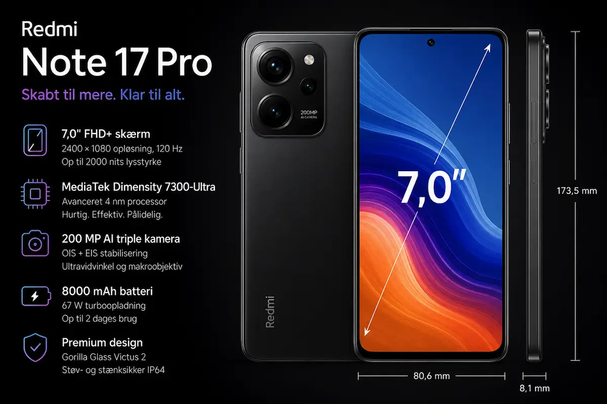 Xiaomi Redmi Note 17 får kæmpe batteri og stor skærm