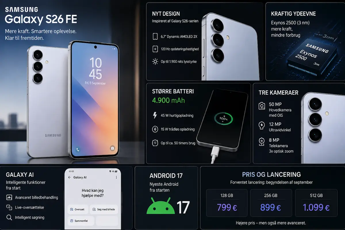 Samsung Galaxy S26 FE: Nyt design, stærkere chip og højere pris