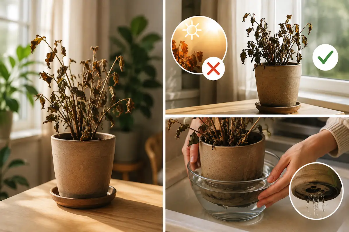 Sådan redder du en tørret plante i potten (fotos)