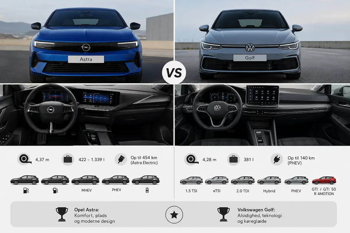 Opel Astra eller VW Golf: Her vinder den populære kompaktbil-duel